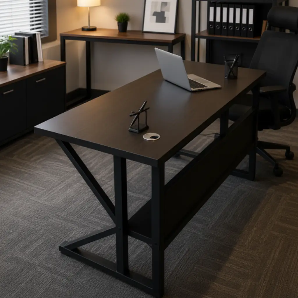 1.5m Industrial Office Desk with Cable Port & Lower Shelf Office Desk Desks