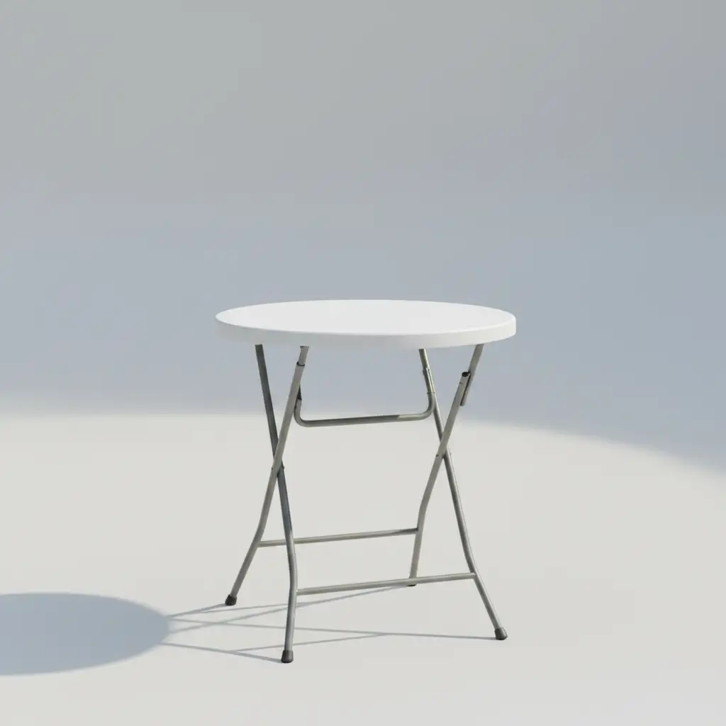 Round Folding Cocktail Bar Table - White & Silver Event Equipment Folding Tables