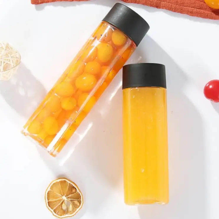 Reusable Clear PET Juice Bottles - Set of 4 Drinkware Food Storage Containers