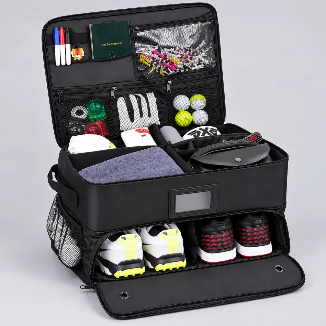 2-Layer Golf Trunk Organiser with Shoe Compartment Sports Bag Golf Bag Travel Covers