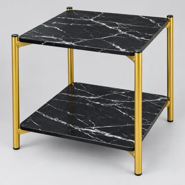 2-Tier Marble Print Side Table with Gold Frame Side Table End Tables