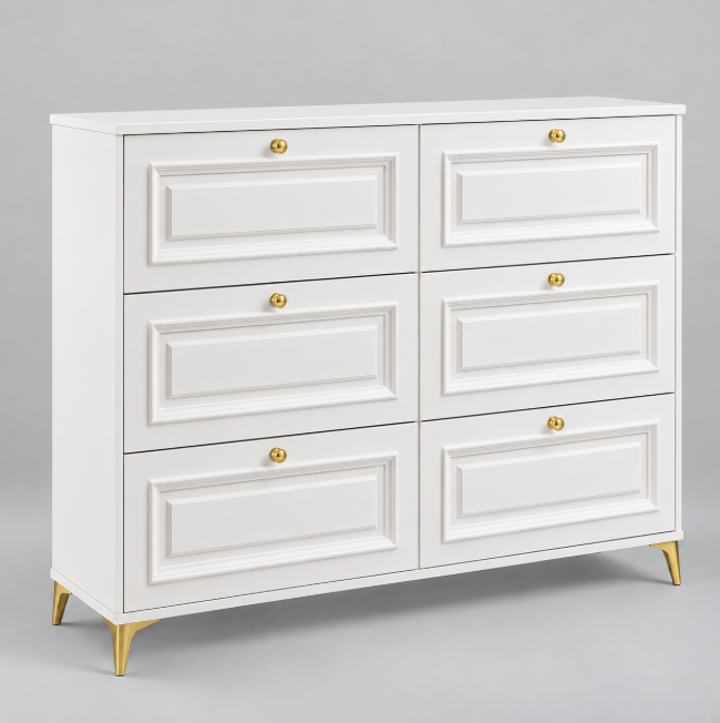 3-Drawer Flip-Down Shoe Cabinet - 120x100x24cm, White & Gold Shoe Cabinet Shoe Cabinets
