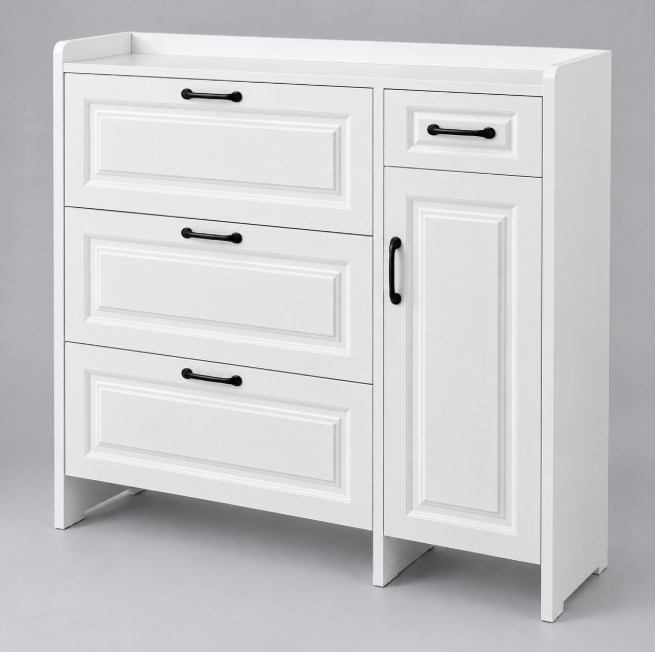 Combo Flip-Down Shoe Cabinet with Side Door - 120x100x24cm, White Shoe Cabinet Shoe Cabinets