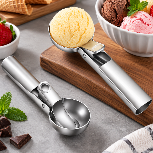 Stainless Steel Ice Cream Scoop with Spring-Release Trigger Kitchen Tool Ice Cream Scoops