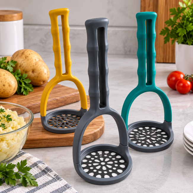 Heavy-Duty Plastic Potato Masher with Ergonomic Handle - 3 Colours Kitchen Tool Mashers