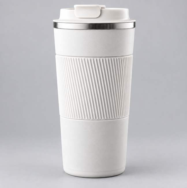 Double Wall Stainless Steel Thermal Travel Mug - 510ml White Travel Mug Travel Mugs
