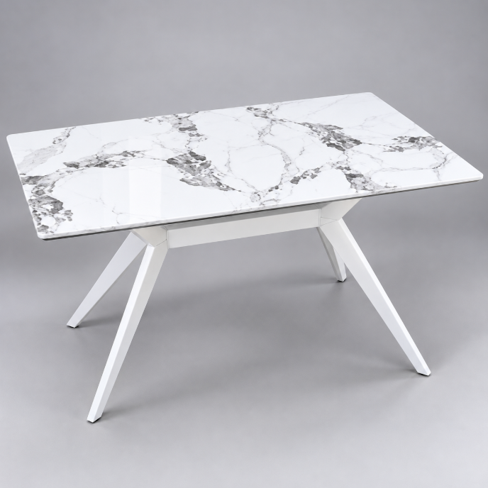 White Marble-Effect Dining Table with X-Frame Base Dining Table Dining Tables