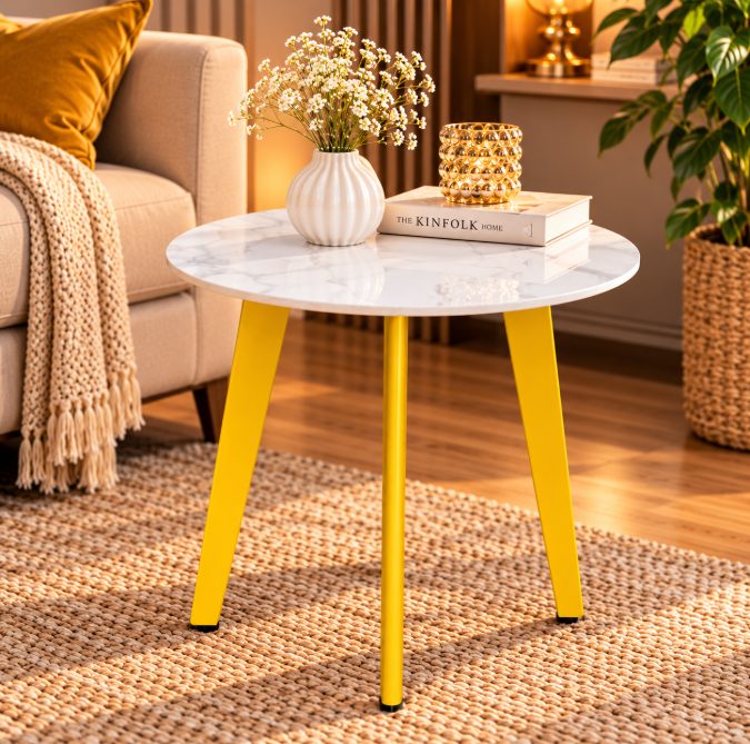 Round Side Table With Gold-Tone Legs Side Table End Tables