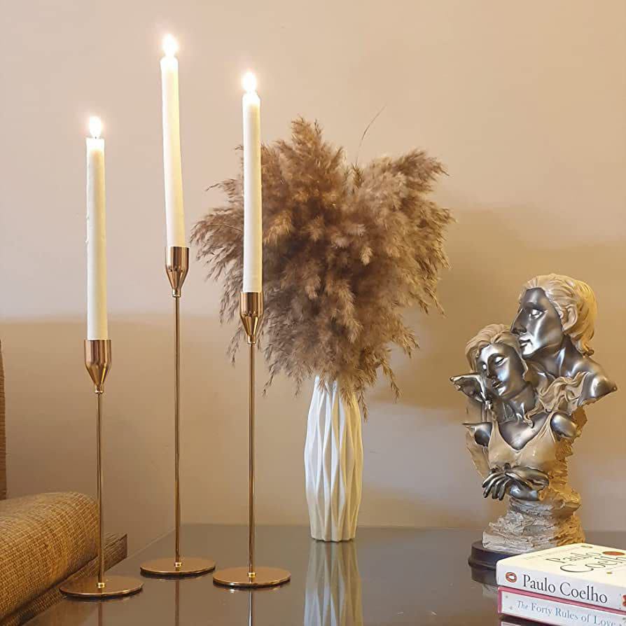 Set of 3 Luxurious Metallic Candle Holders in Different Sizes