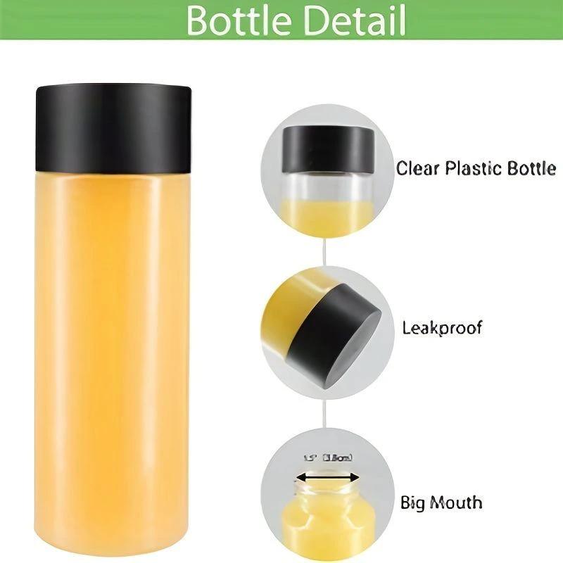 Set of 4 Reusable Juice Bottles 300ml & 500ml PET Plastic Bottles with Black Lids Freezable and Reusable Lunch Boxes & Bottles Water Bottles