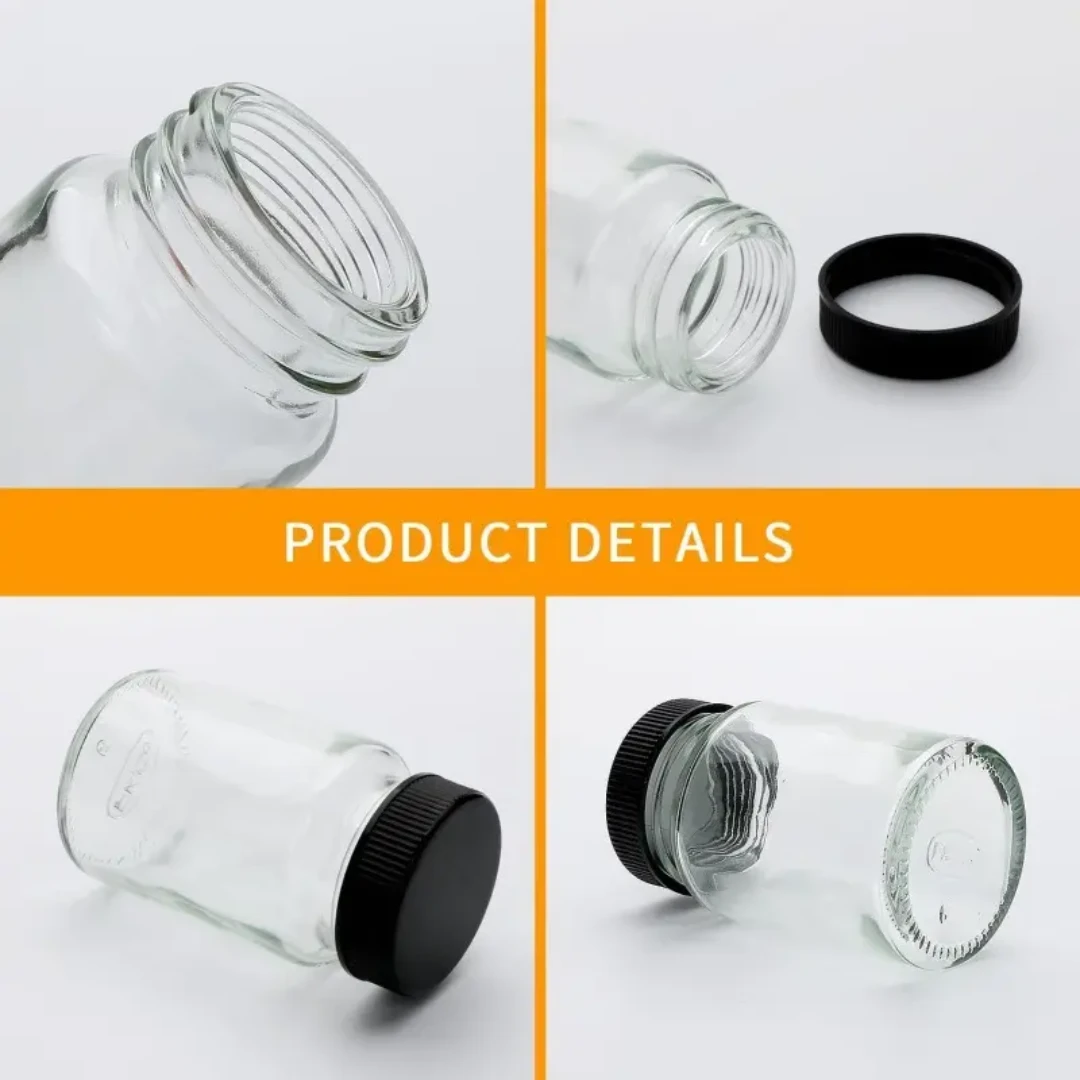 Set of 6 Wellness Gingershots Glass Bottles 60ml, Reusable & Compact with Black Lid. Water Bottles