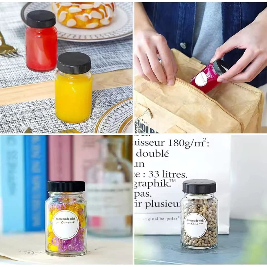 Set of 6 Wellness Gingershots Glass Bottles 60ml, Reusable & Compact with Black Lid. Water Bottles