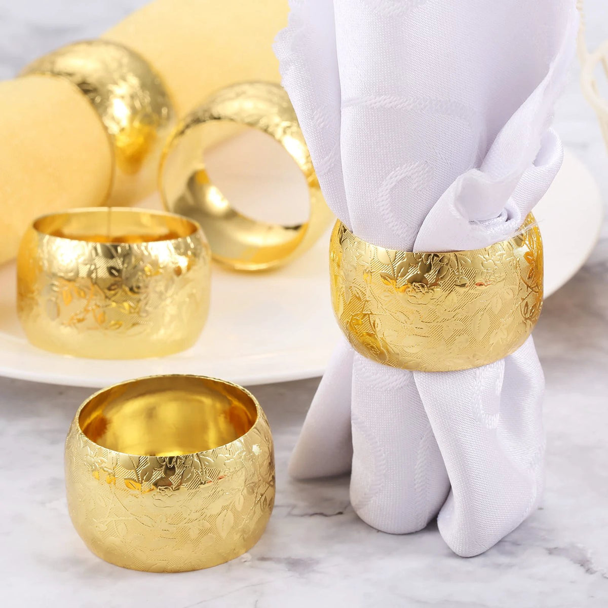 Set of 6 Luxurious Gold Napkin Rings in Wired, Leaf, and Flowery Designs Kitchen accessories Kitchen & Dining