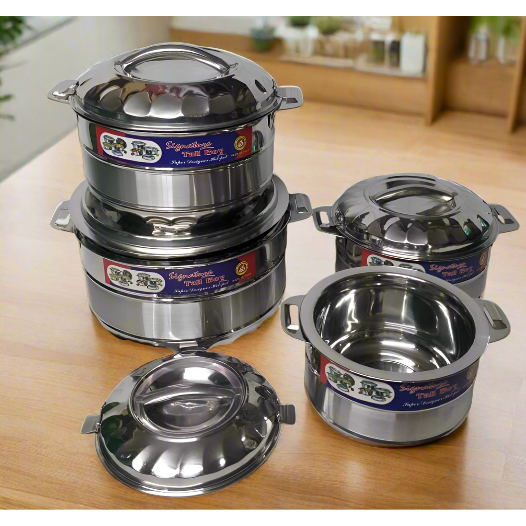Signature Stainless Steel Hot Pot 4Piece Set 1000ml,2000ml,3000ml and 5000ml Insulated Food Warmers