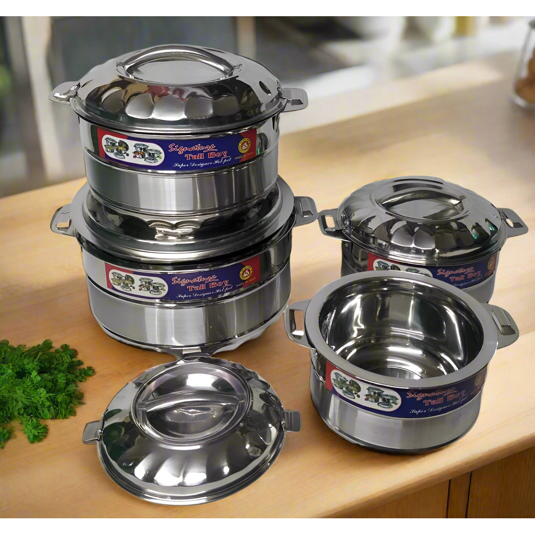 Signature Stainless Steel Hot Pot 4Piece Set 1000ml,2000ml,3000ml and 5000ml Insulated Food Warmers