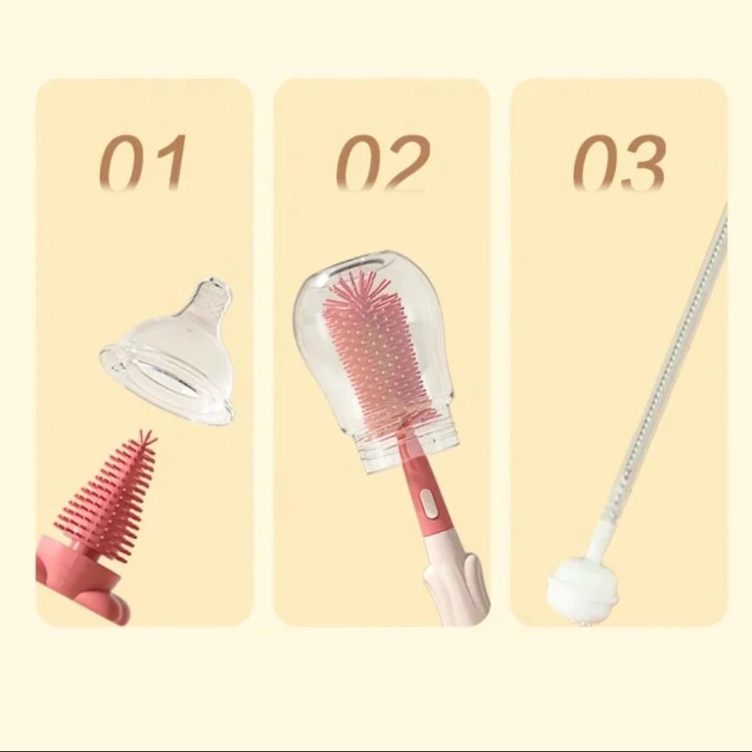Silicone Bottle Brush Set 360° Rotating Baby Pacifier, Nipple, Cup Cleaning Brushes with Soft Head, Food Grade Material Cleaning Tools Cleaning Brushes & Wipes