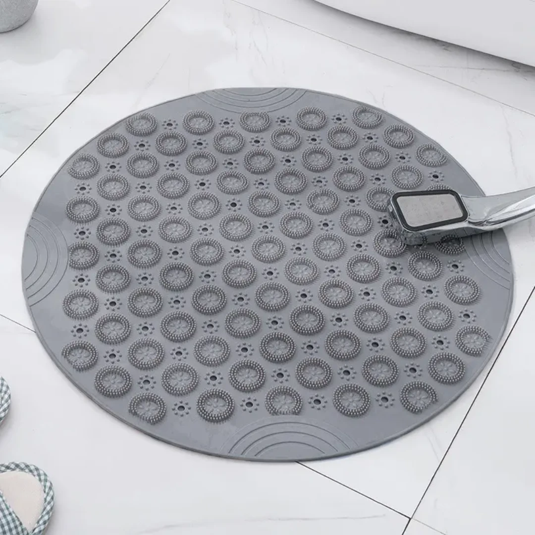 Silicone Round Bathroom Mat 55cm Non Slip with Drain Holes for Shower Safety Bathroom Accessories