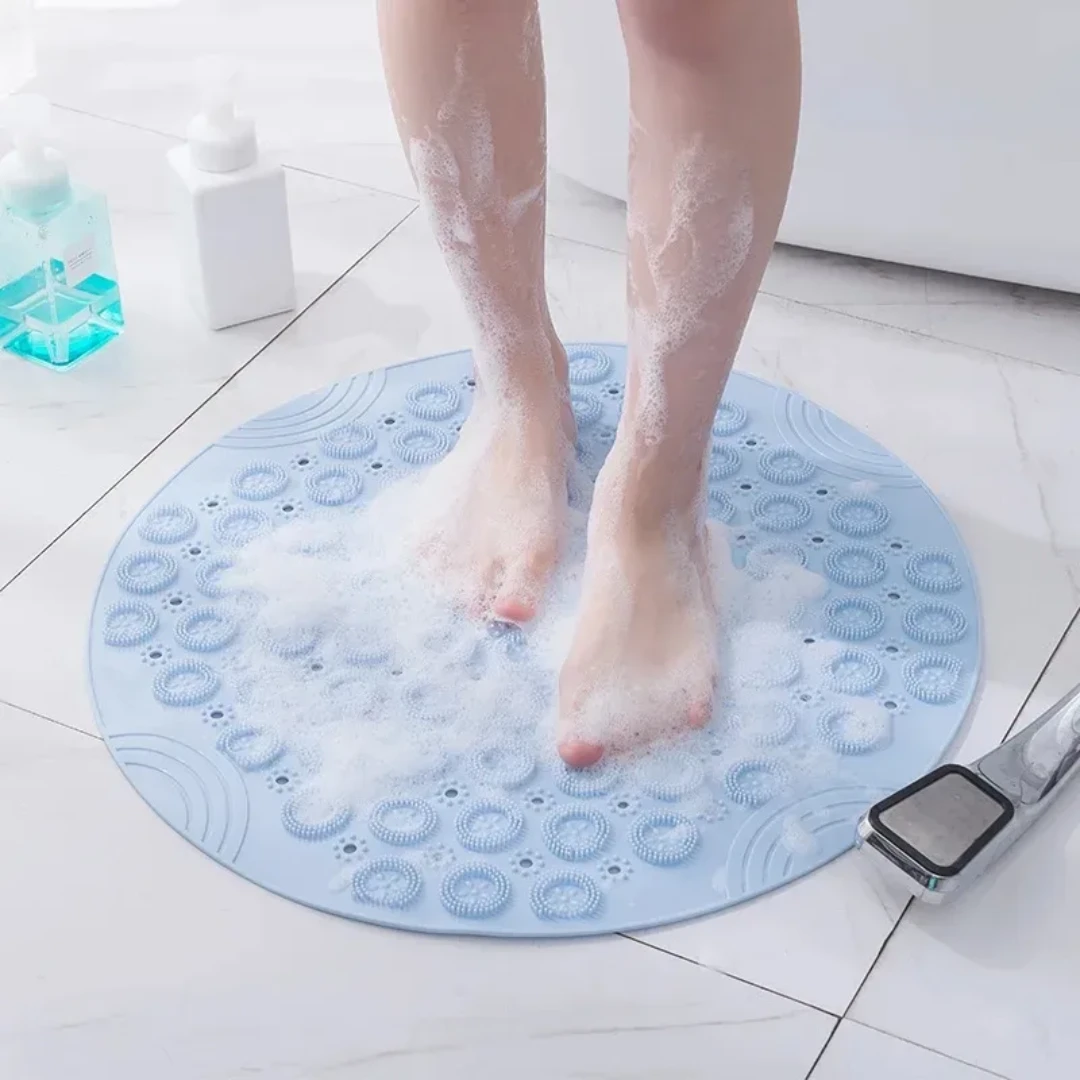 Silicone Round Bathroom Mat 55cm Non Slip with Drain Holes for Shower Safety Bathroom Accessories