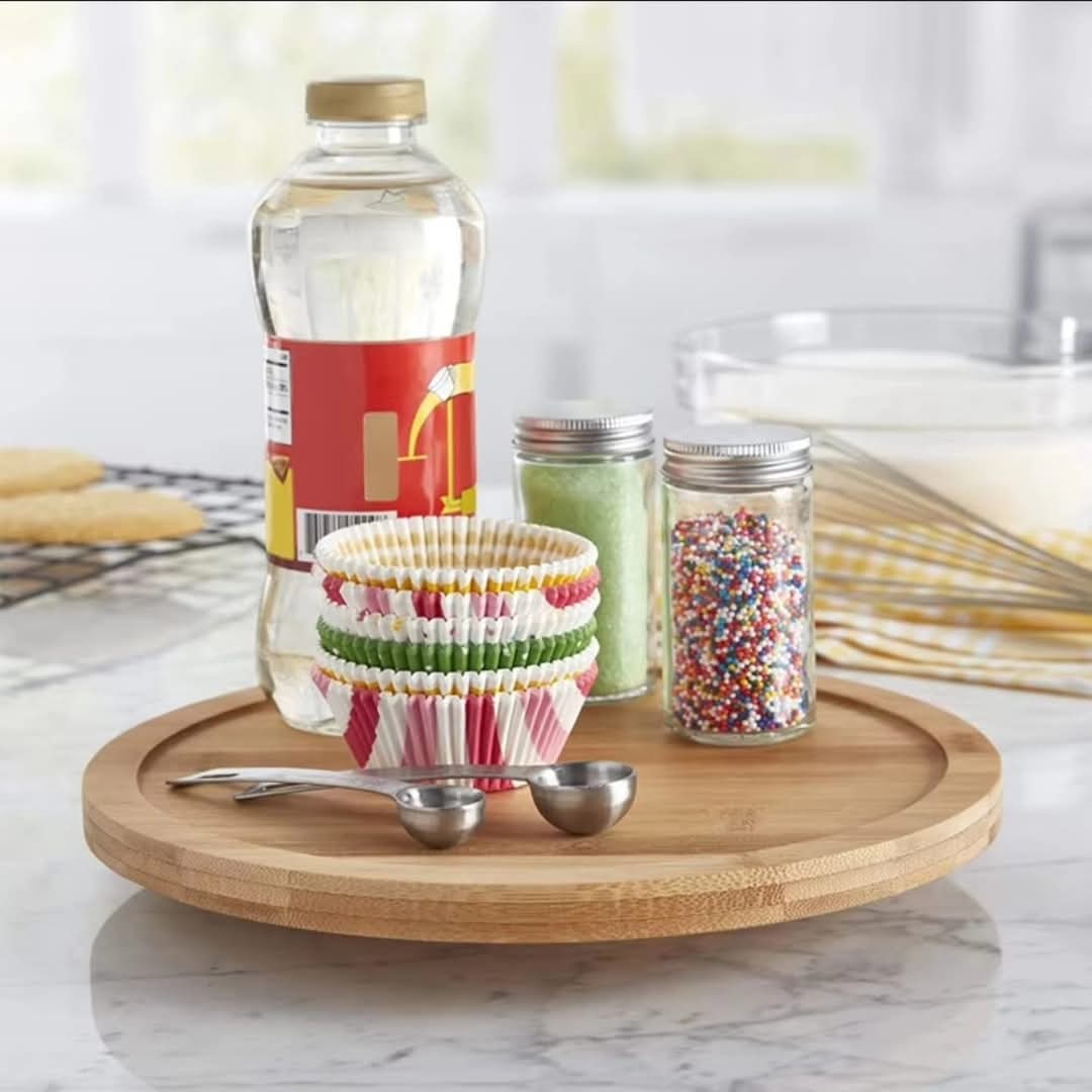 Single Layer Bamboo Rotating Spice Rack Lazy Susan Organizer 360° Turntable.