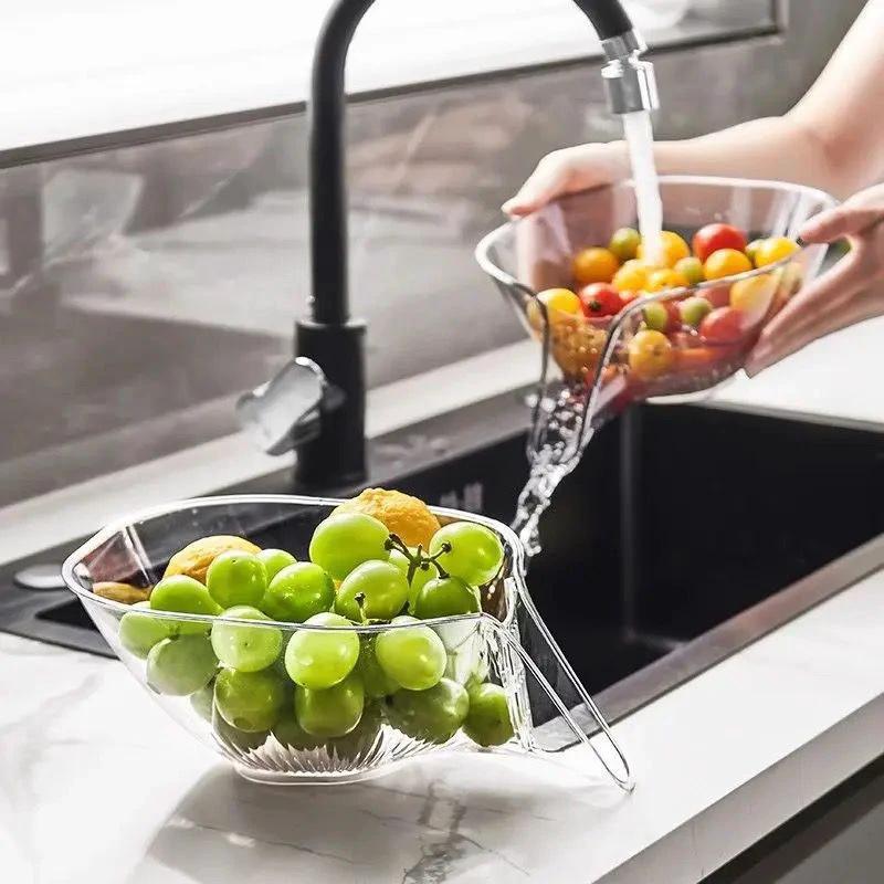 Sink Strainer Drainer Basket Colander Multi Functional Sink Rinse & Drain Basket Clear Grey Utensils Sink Caddies