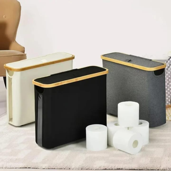 Slim Bathroom Storage Cabinet with Bamboo Lid and Multi Roll Capacity