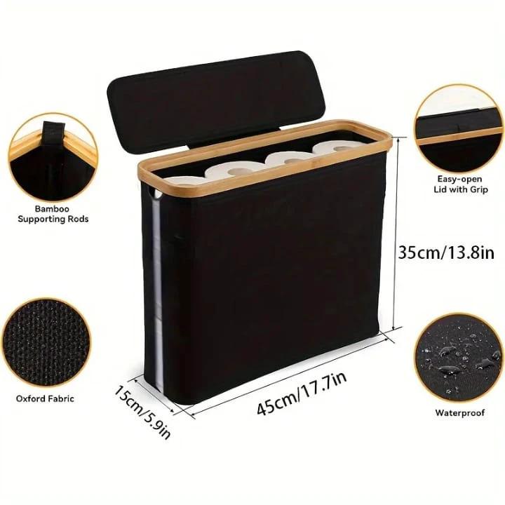 Slim Bathroom Storage Cabinet with Bamboo Lid and Multi Roll Capacity Bathroom Storage Toilet Paper Holders