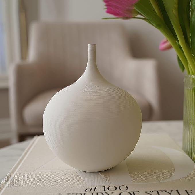 Small Trumpet Brushed Ceramic Vase with Matte Finish – 14x17cm