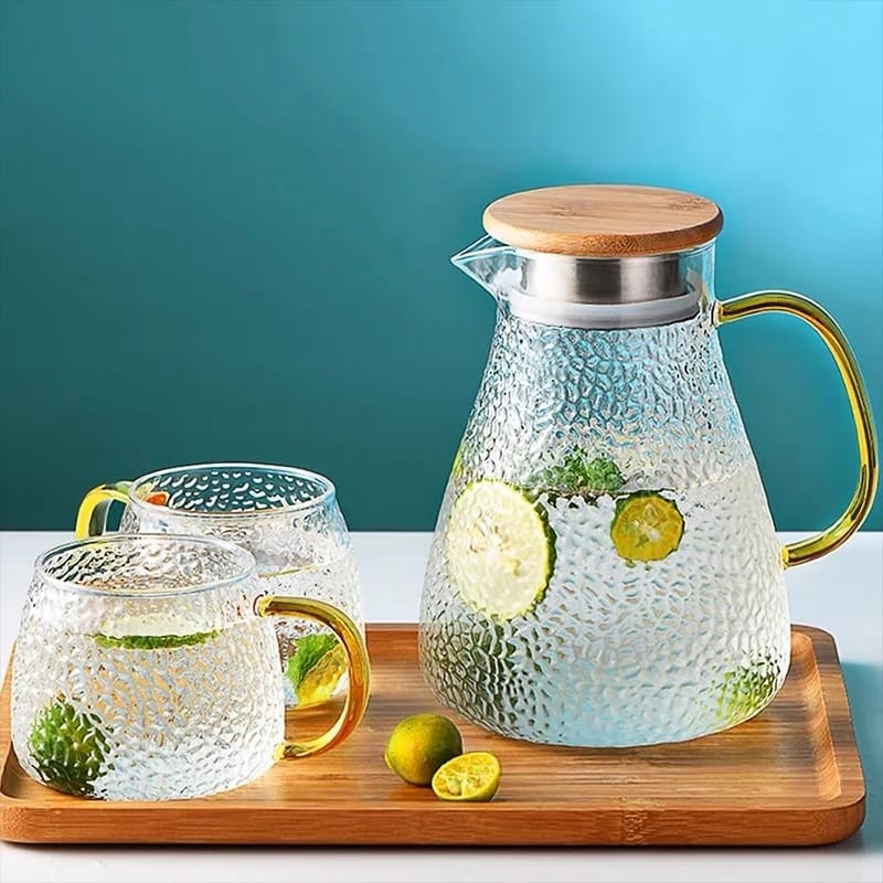Snowflake Transparent Teapot Coffee Juice Lemonade Jug | 9pcs Set | Borosilicate Glass | 1800ml