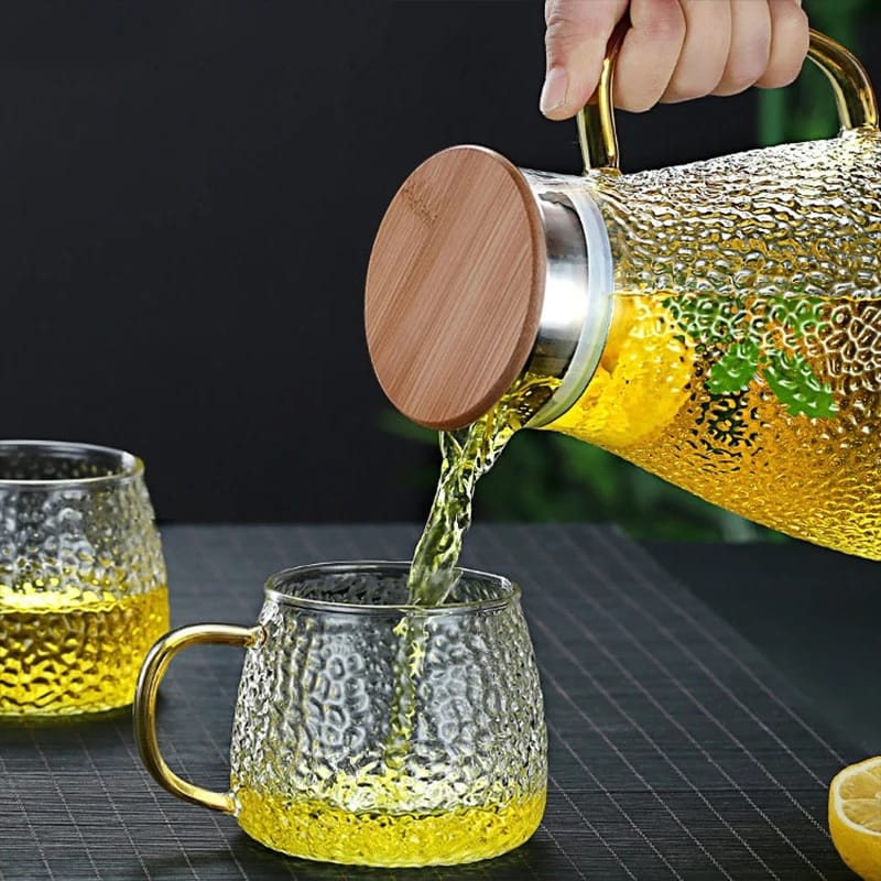 Snowflake Transparent Teapot Coffee Juice Lemonade Jug | 9pcs Set | Borosilicate Glass | 1800ml