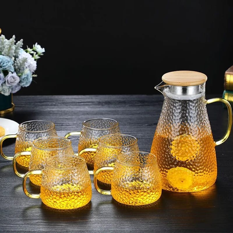 Snowflake Transparent Teapot Coffee Juice Lemonade Jug | 9pcs Set | Borosilicate Glass | 1800ml