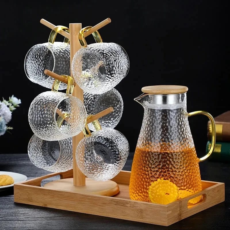 Snowflake Transparent Teapot Coffee Juice Lemonade Jug | 9pcs Set | Borosilicate Glass | 1800ml