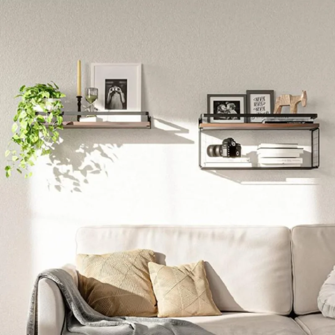 Solid Pine Wood Floating Bathroom Shelves 40cm Modern Wall mounted Storage Available in Grey