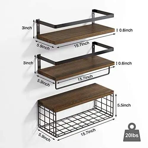 Solid Pine Wood Floating Bathroom Shelves 40cm Modern Wall mounted Storage Available in Grey