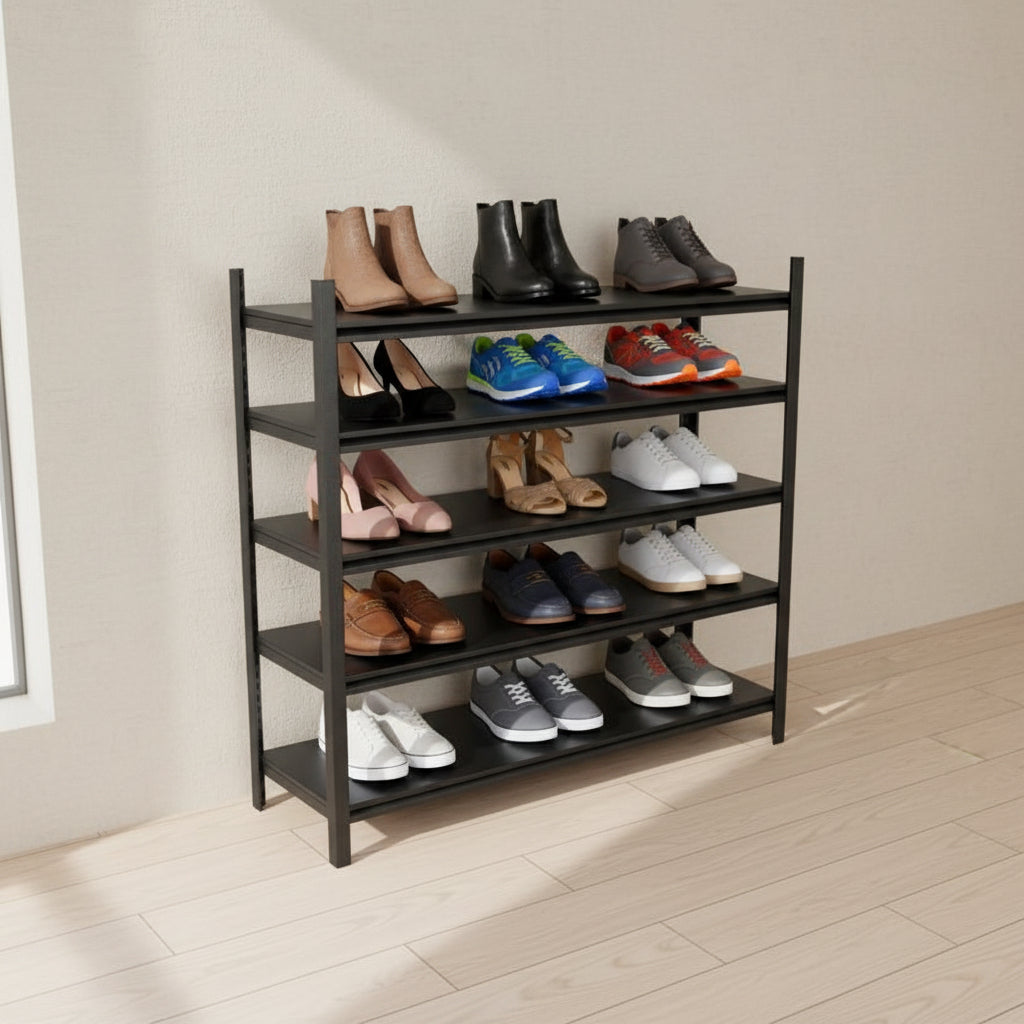 Space Saving 5 Layer Full Metallic Shoe Rack Black Shoe rack Shoe Racks
