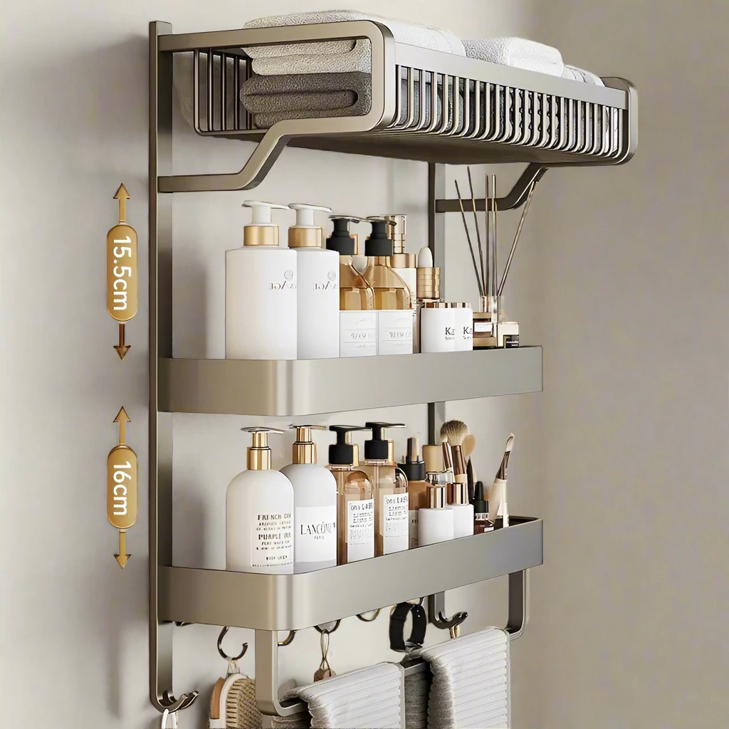 Space Saving 50 cm Multipurpose 3 Tier Compact Towel Organizer Rack for Bathroom, Kitchen, Laundry Wall Mounted 19.7 inches Bathroom Storage Towel Racks