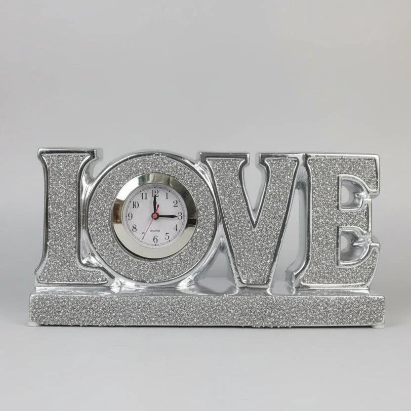 Sparkling Silver Tabletop Clock with Quartz Movement – Decorative Glam Timepiece Decor Decor