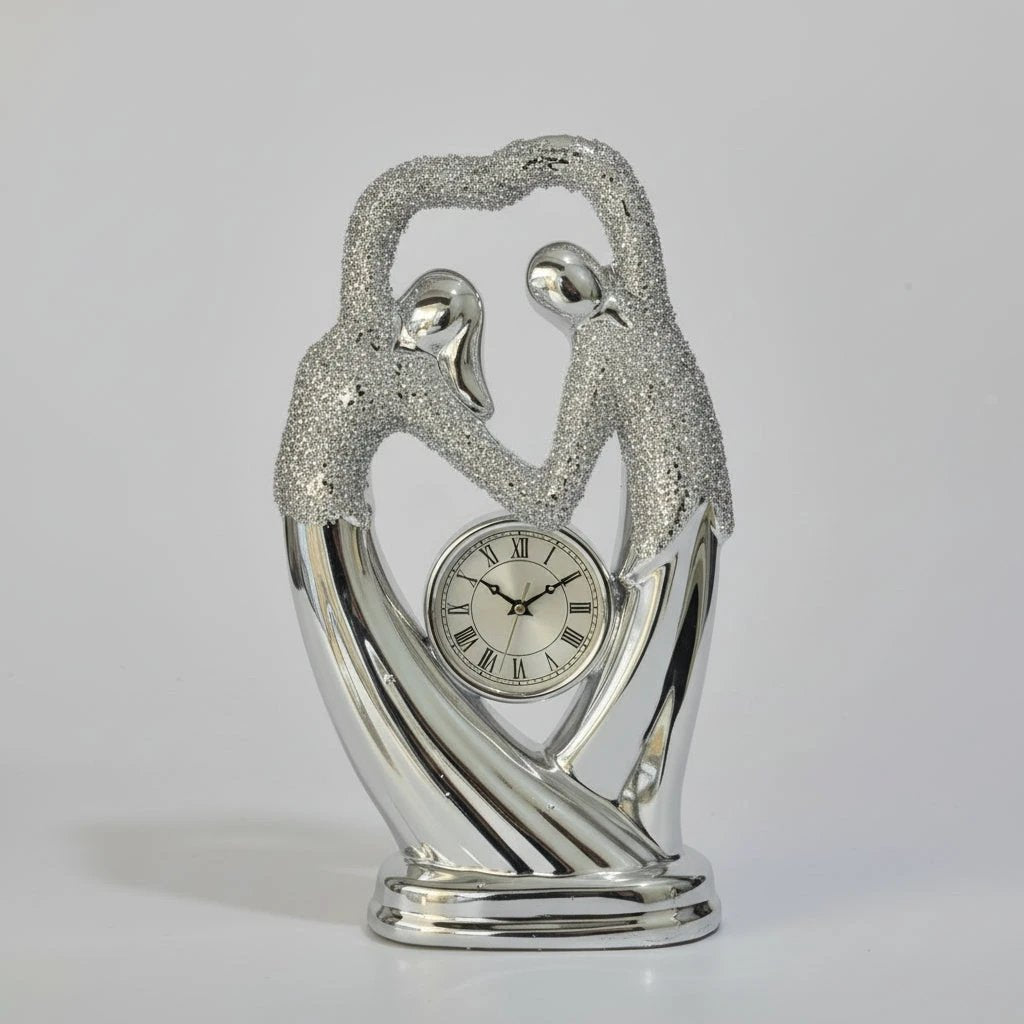 Sparkling Silver Tabletop Clock with Quartz Movement – Decorative Glam Timepiece Decor Decor