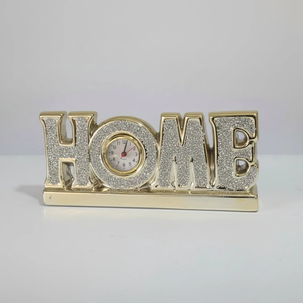 Sparkling Silver Tabletop Clock with Quartz Movement – Decorative Glam Timepiece Decor Decor