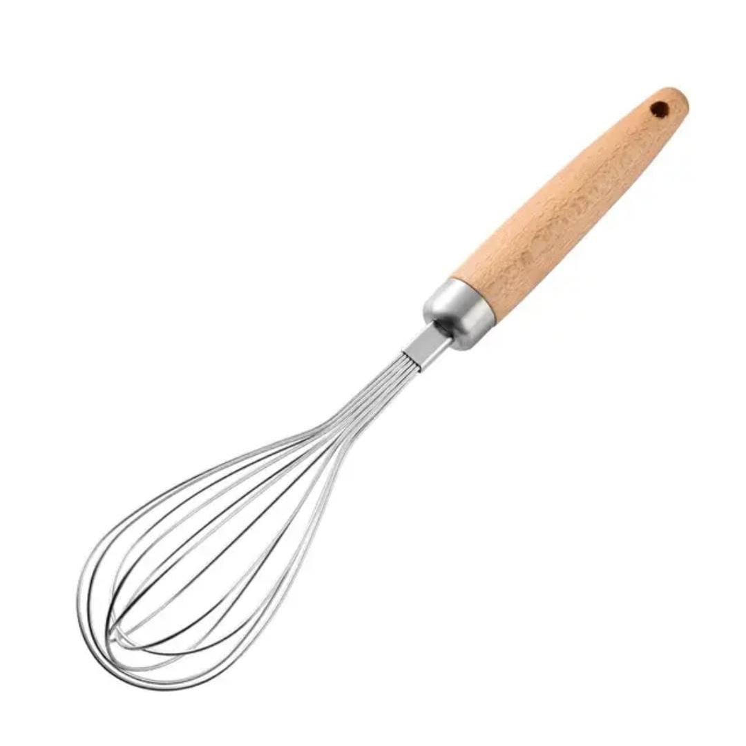 Stainless Steel Kitchen Accessories with Wooden Handles–Whisk, Spatula, Ice Cream Scoop