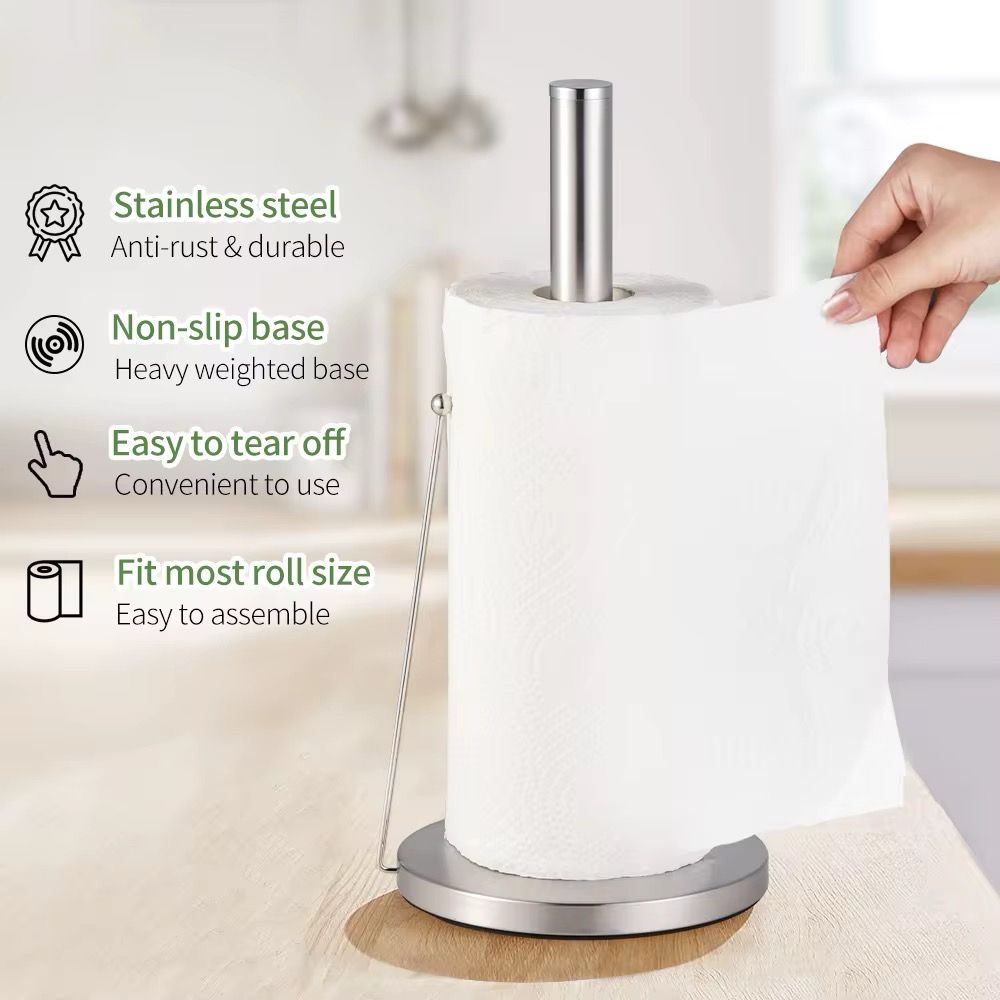 Stainless Steel Rust-Free Paper Towel Holder with Stable Round Base