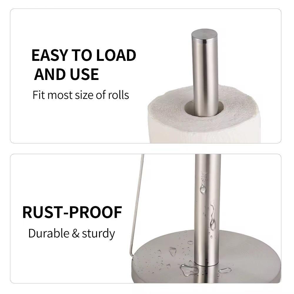 Stainless Steel Rust-Free Paper Towel Holder with Stable Round Base