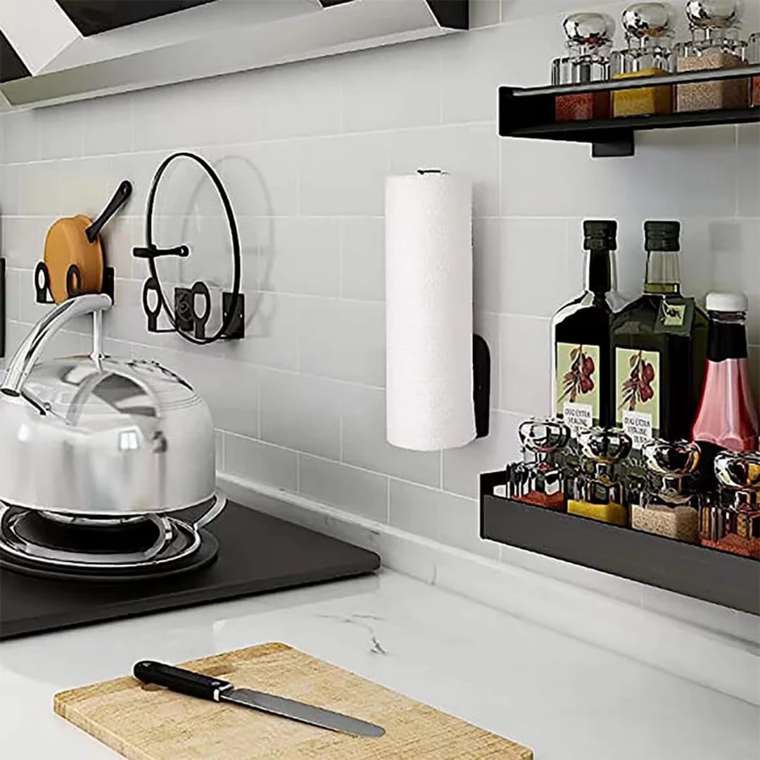 Stainless Wall Mounted Paper Towel Holder (Silver/Black)