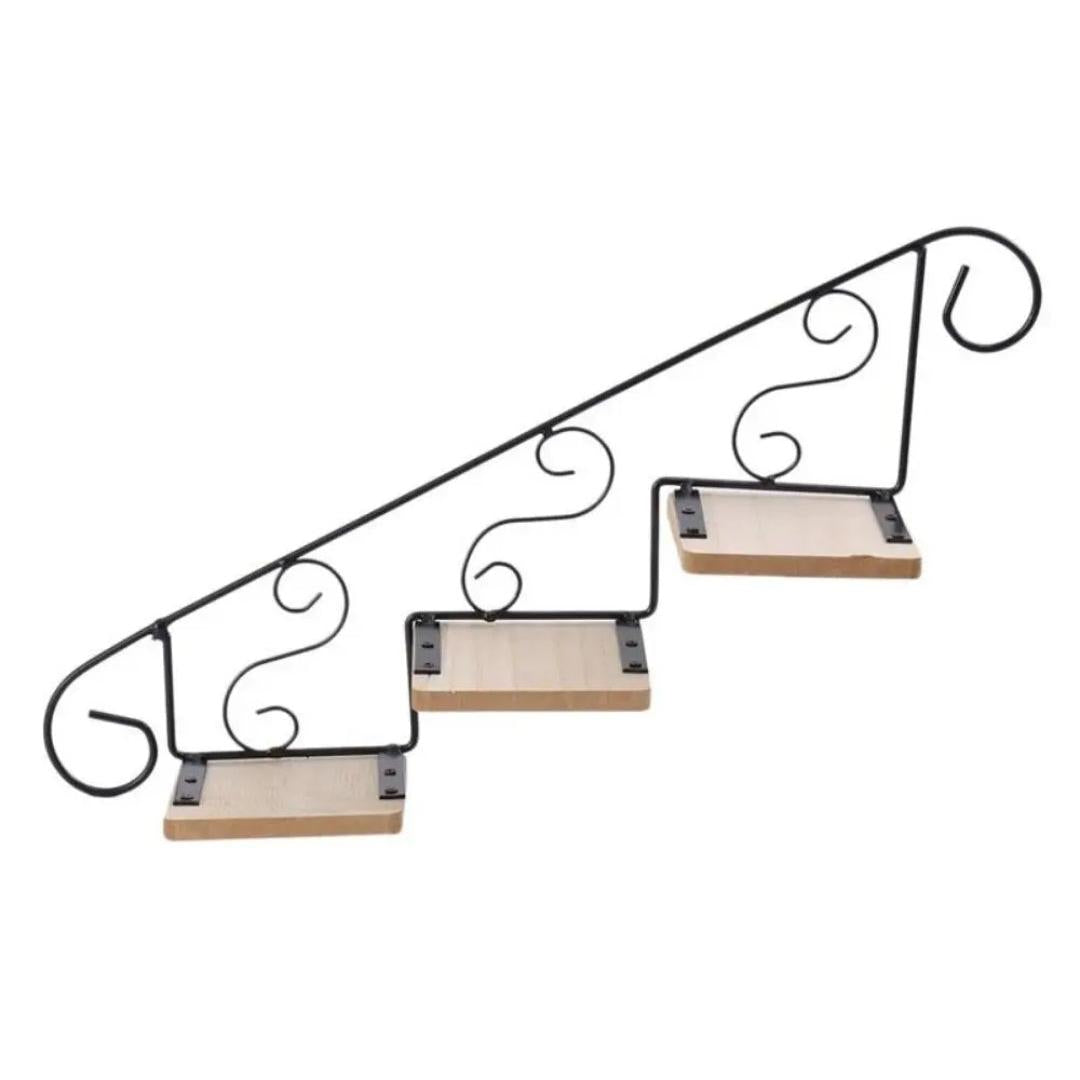 Staircase Wall Hanging Flower Shelf Wrought Iron & Wood, Modern Design for Living Room, Office, and Corridor Decor