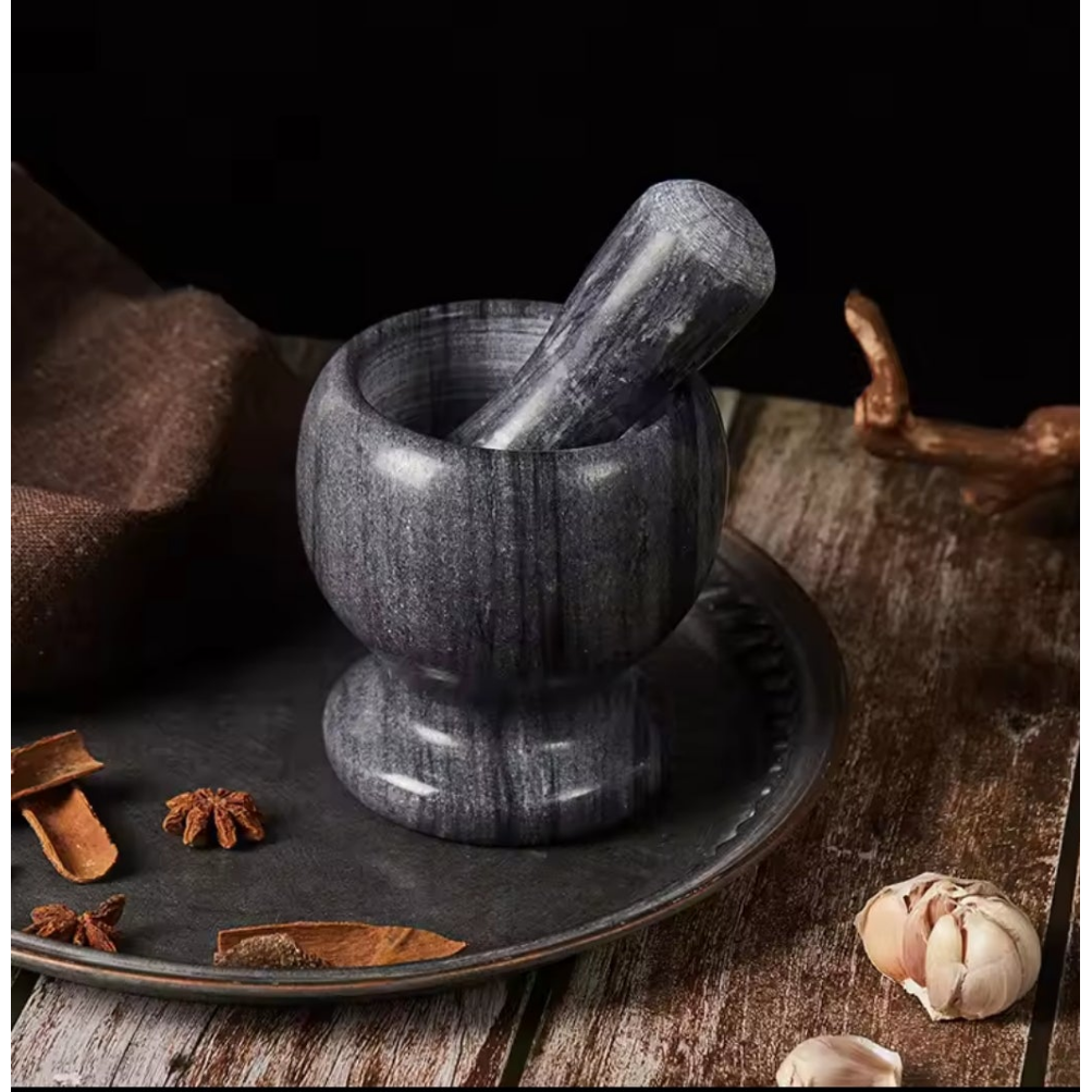 Stone Mortar and Pestle Set for Grinding Herbs and Spices Manually