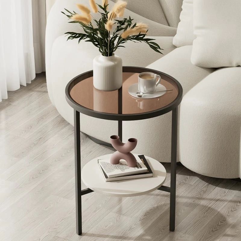 Stone Plate Side Table Living Room Simple Mobile Corner Table Sofa round Glass Mini Side Table Creative Small Coffee Table size 40*50