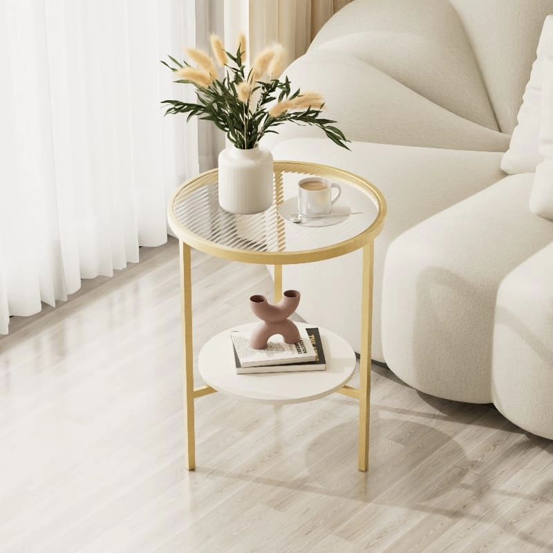 Stone Plate Side Table Living Room Simple Mobile Corner Table Sofa round Glass Mini Side Table Creative Small Coffee Table size 40*50