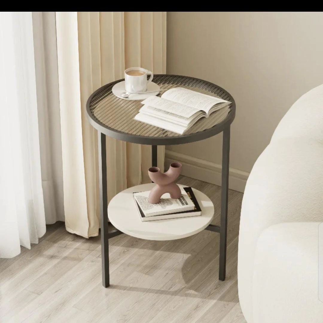 Stone Plate Side Table Living Room Simple Mobile Corner Table Sofa round Glass Mini Side Table Creative Small Coffee Table size 40*50