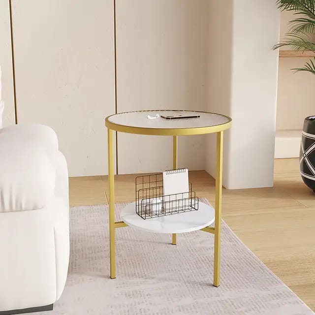 Stone Plate Side Table Living Room Simple Mobile Corner Table Sofa round Glass Mini Side Table Creative Small Coffee Table size 40*50