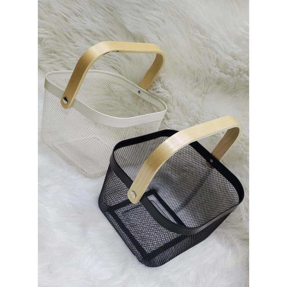 Storage and Fruit Basket with Bamboo Handles – Black and White Kitchen Storage Kitchen Organizers