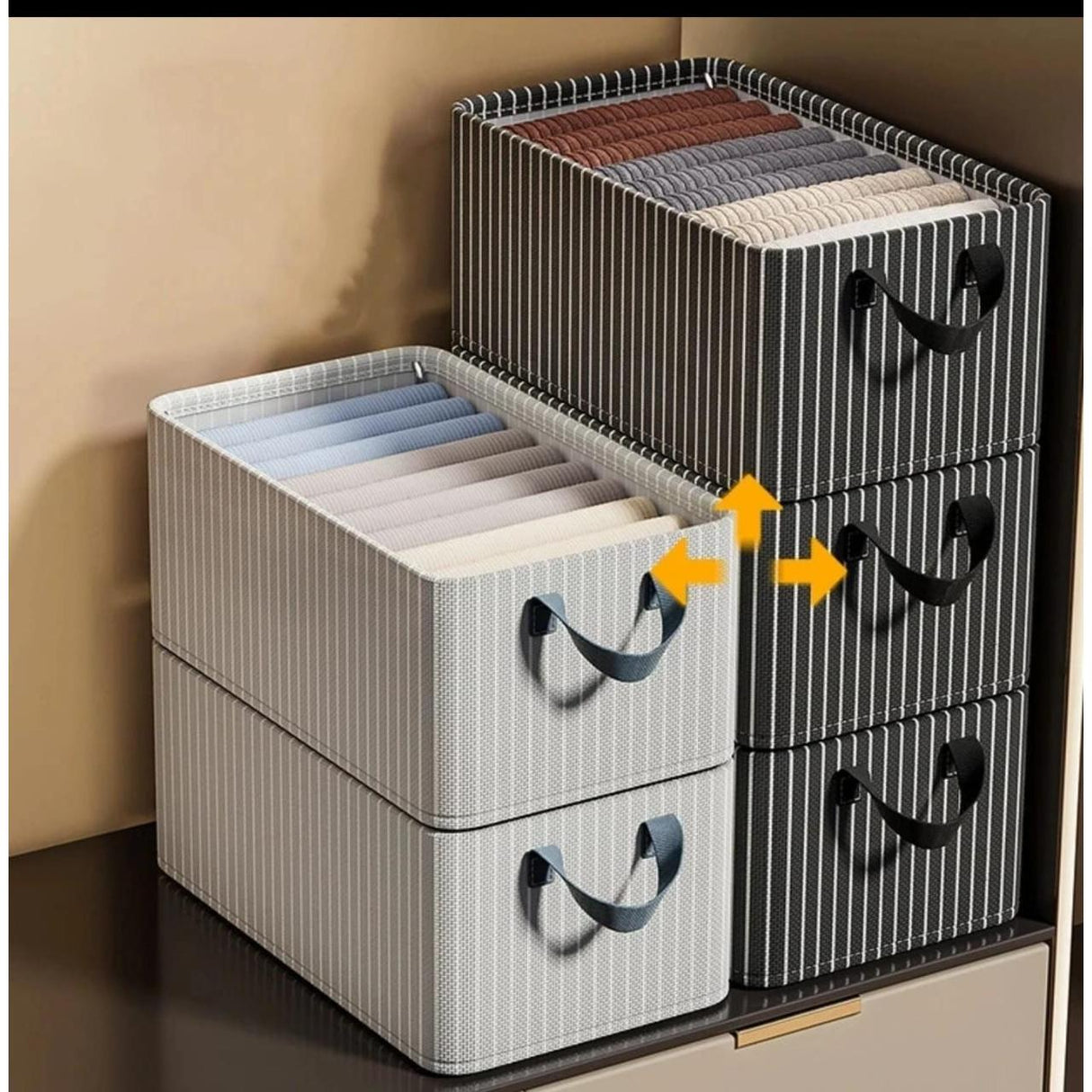 Striped Foldable Closet Organizer Box – Black & White | 47×28×20cm